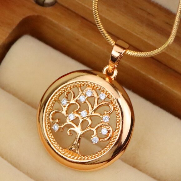 "Tree of Life Rose Gold Pendant with White Stones, XPPT1853 - Picture 1 of 13